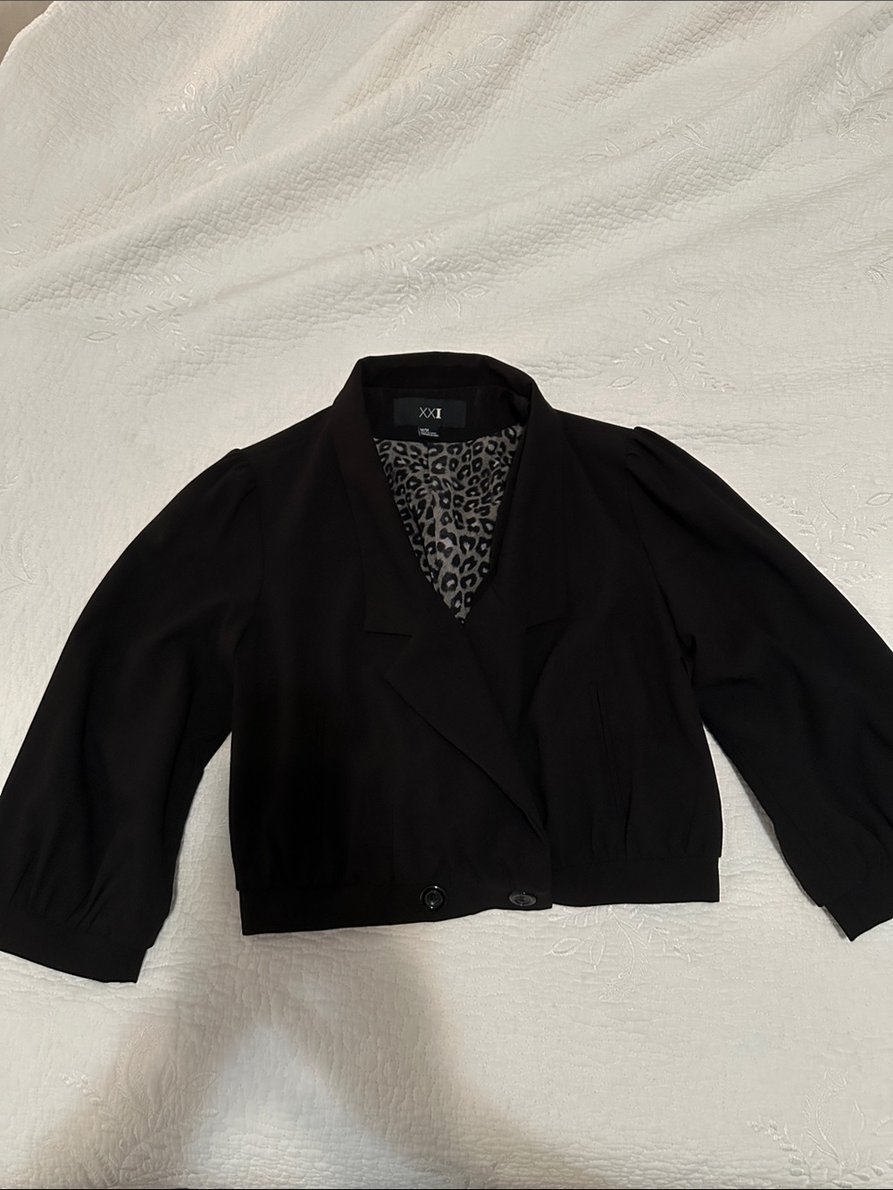 Black Cropped Blazer Jacket - Leopard Lined